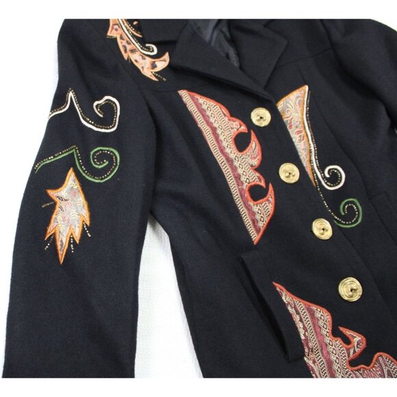 Alex Evenings Womens Black Wool Blend Embroidered Button-Up Coat With Pockets Sm - Picture 7 of 10